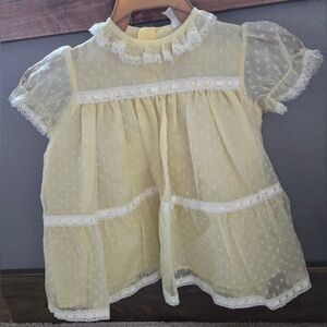 Vintage Baby Girl Party Dress buttercup yellow 18 Mo Lace Ribbon Holiday Prairie